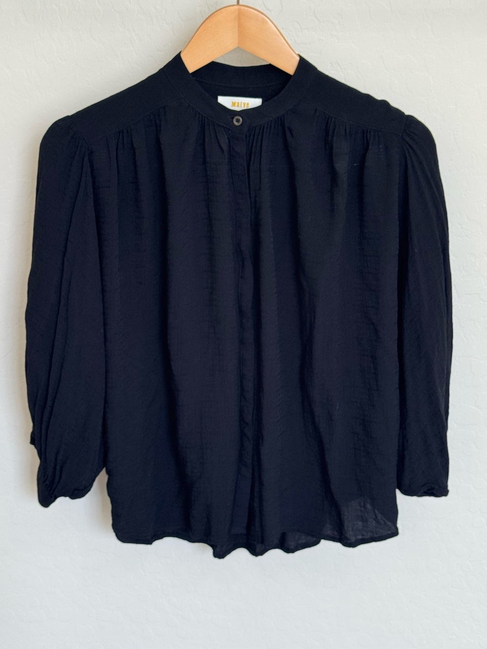 Anthropologie Maeve Olmos Black Band Collar Shirred Blouse Size XS